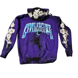 Civil Regime Roses Through Concrete Purple Tye Dye Embroidered Roses